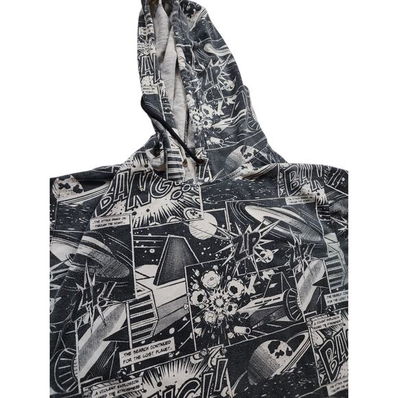 Royal Blue Hoodie Large Comic Book Graphic Short Sleeve Sweatshirt Retro Pop Art - Picture 13 of 16